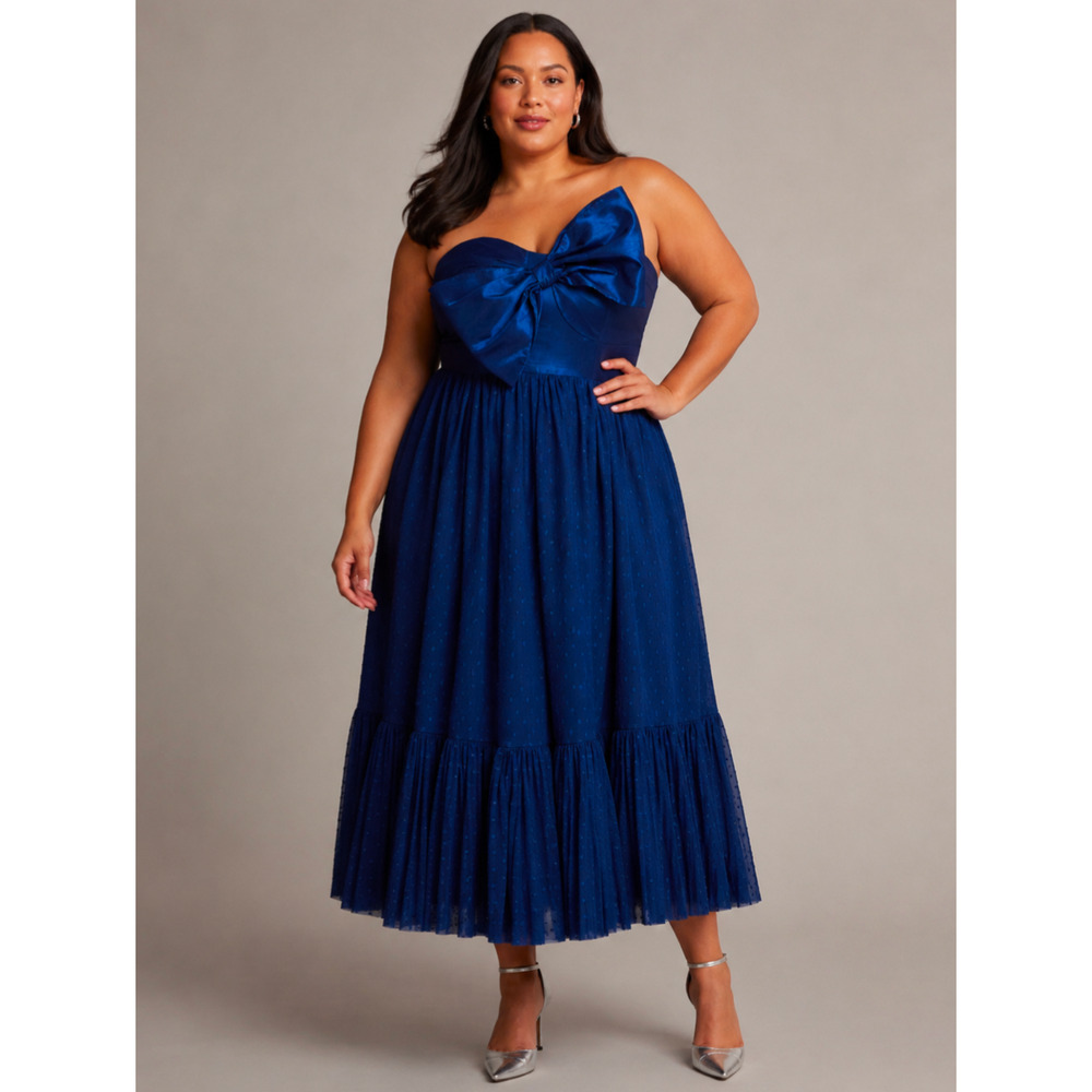Hutch Anthropologie Blue Bow Front Tulle Midi Dress Size 16W